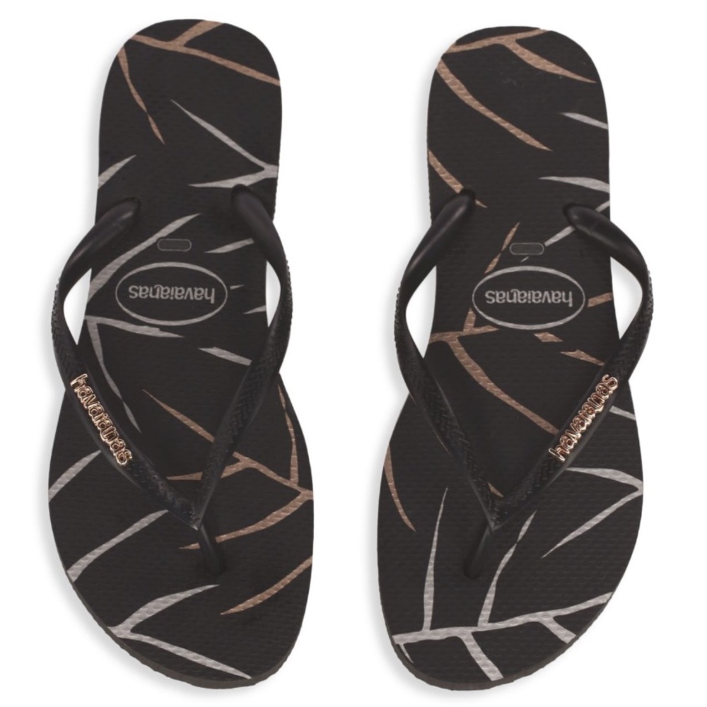 NWT Havaianas Slim Logo Metallic Flip Flops